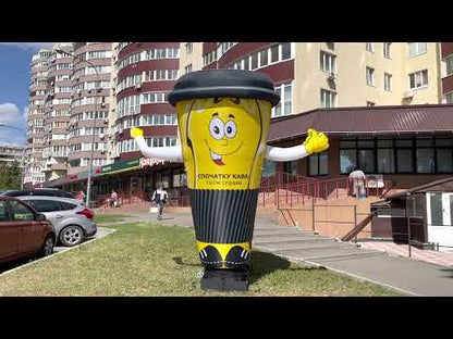 Inflatable waving character Glass 340 cm with fan and backlight for outdoor advertising of coffee shop