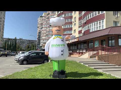 Inflatable character waving hand, White chef 340 cm with fan for outdoor advertising of catering establishments